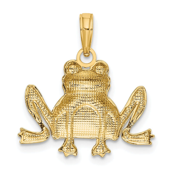14K Yellow Gold Polished Textured Finish Sitting Frog Design Charm Pendant