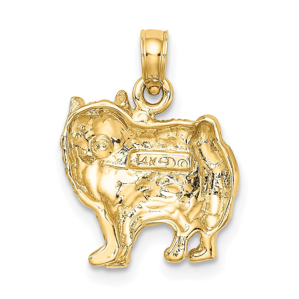 14k Yellow Gold Textured Polished Finish Pomeranian Dog Charm Pendant