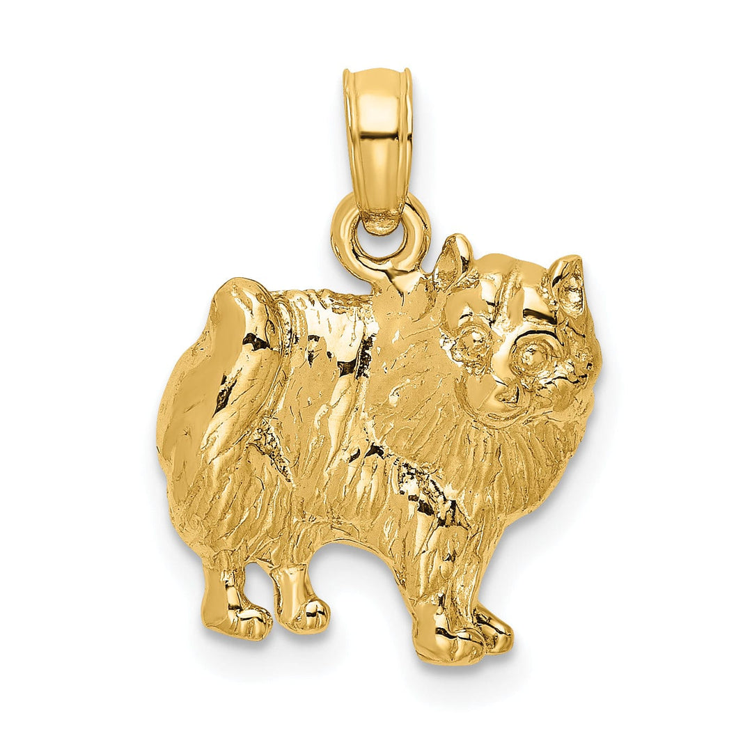 14k Yellow Gold Textured Polished Finish Pomeranian Dog Charm Pendant