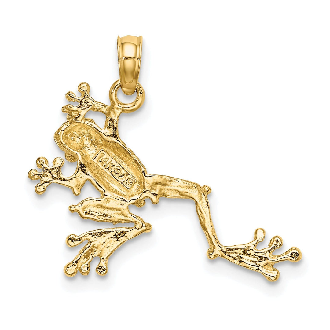 14K Yellow Gold Solid Textured Polished Finish 2-Dimensional Frog Charm Pendant