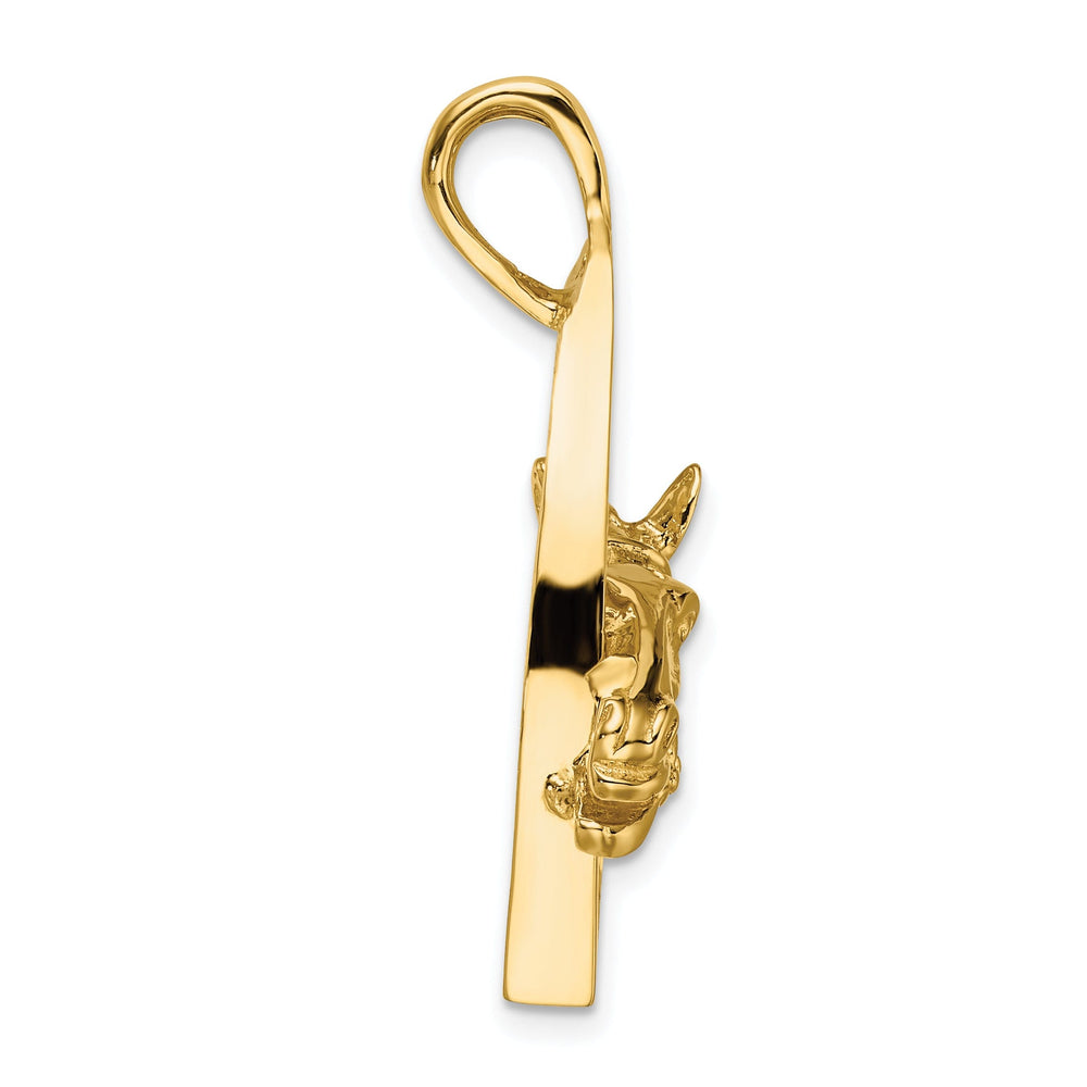 14K Yellow Gold Open Back Texture Polished Finish Horse Head in Stirrup Charm Pendant