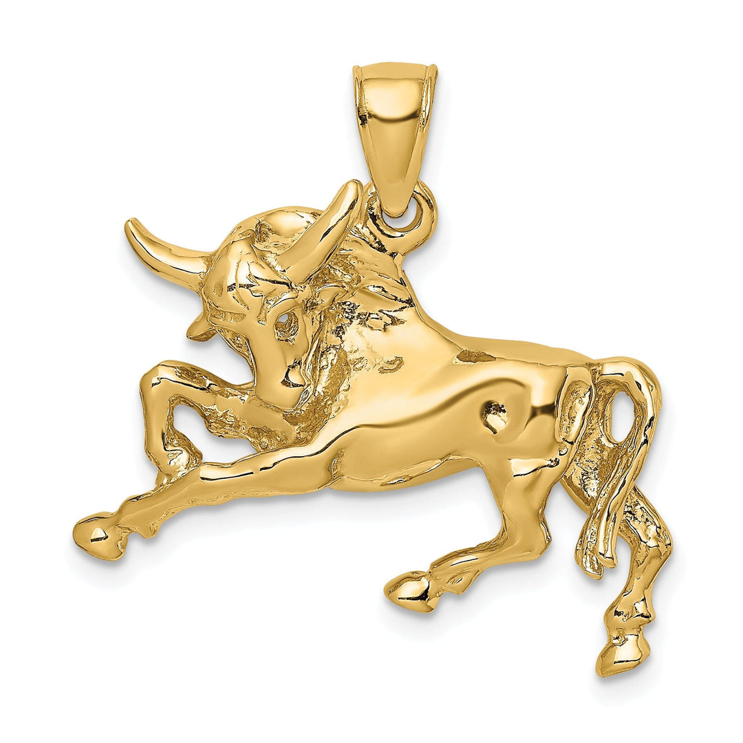 14K Yellow Gold Open Back Polished Finish Raging Bull with Horns Charm Pendant