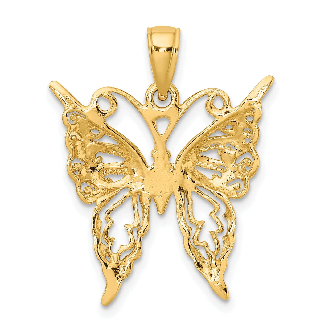 14k Yellow Gold Open Back Textured Solid Polished Finish Cut-Out Butterfly Charm