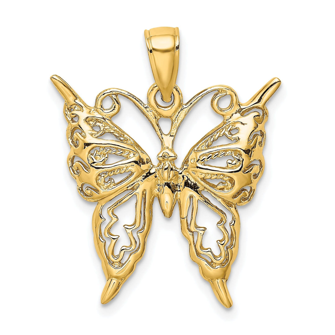 14k Yellow Gold Open Back Textured Solid Polished Finish Cut-Out Butterfly Charm