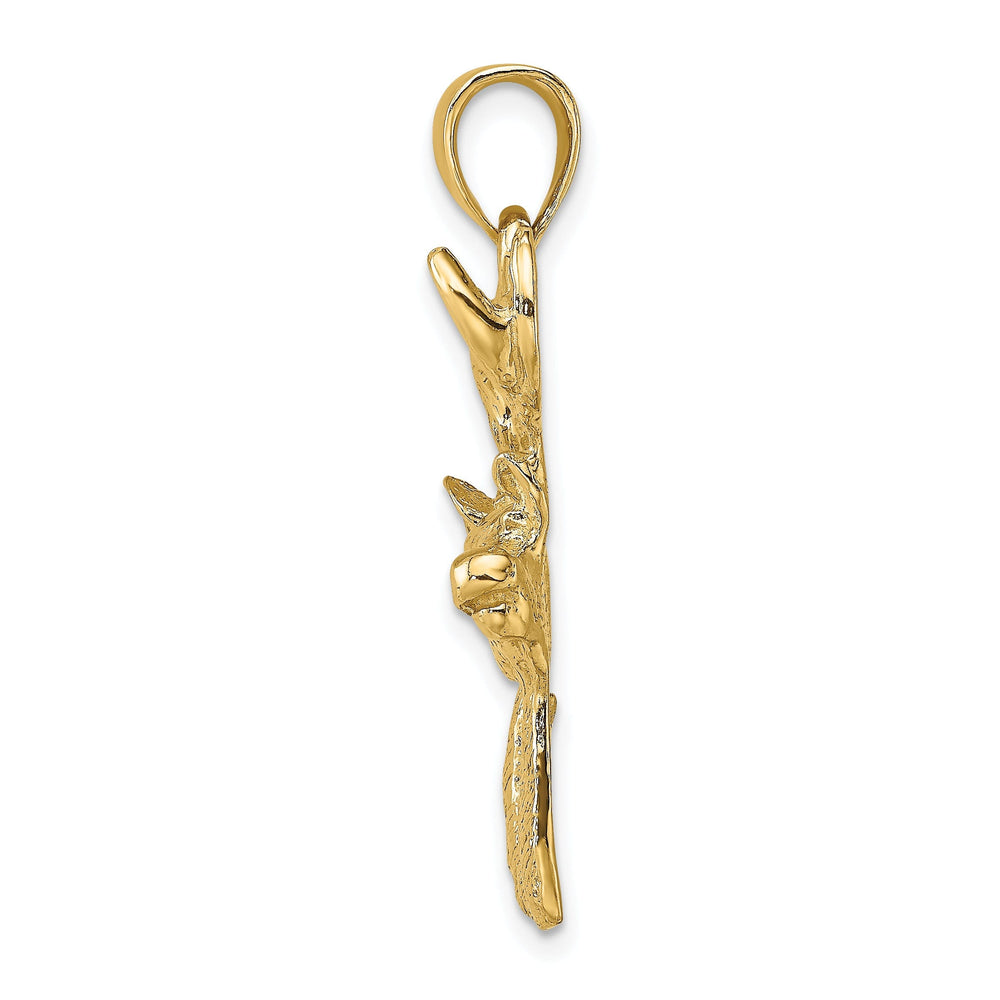 14K Yellow Gold Polished Finish 2-Dimensional Deer Head with Antlers Design Charm Pendant