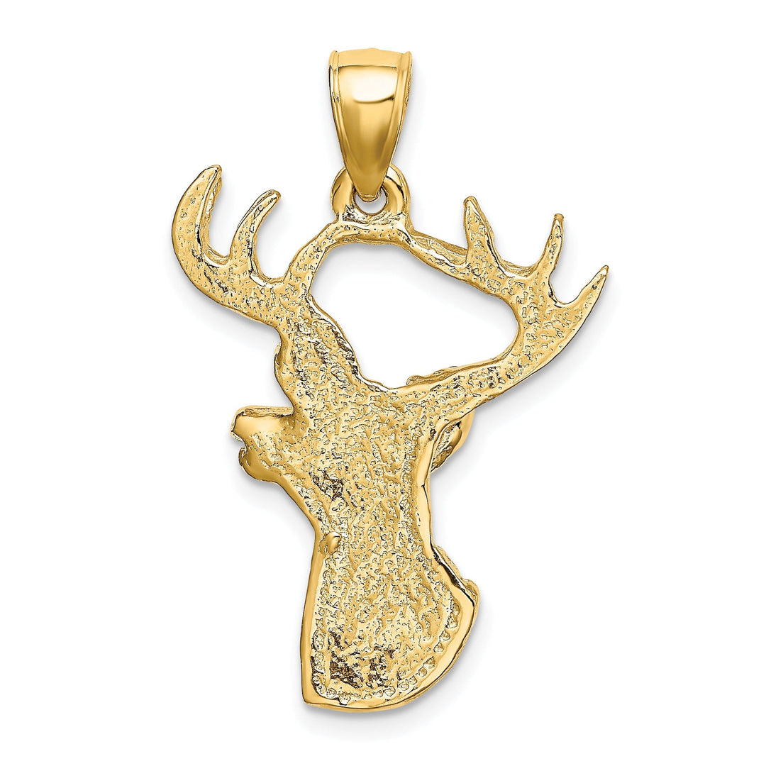 14K Yellow Gold Polished Finish 2-Dimensional Deer Head with Antlers Design Charm Pendant