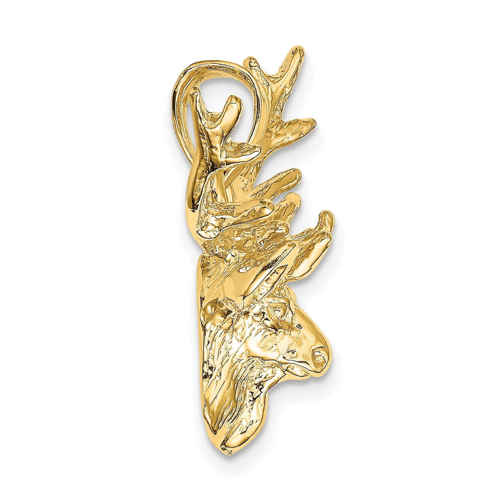 14K Yellow Gold Polished Finish 2-Dimensional Deer Head 8 Point Buck Design Charm Pendant