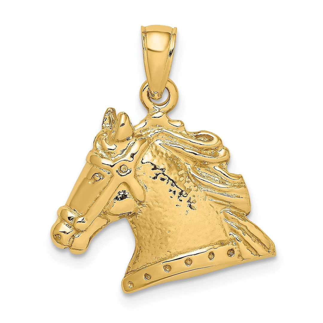 14K Yellow Gold Open Back Texture Polished Finish Horse Head Charm Pendant