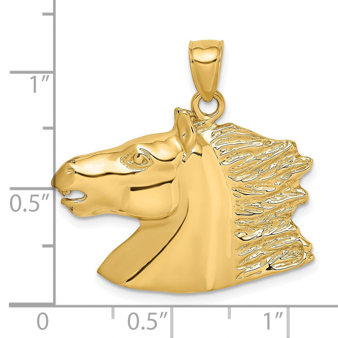 14K Yellow Gold Texture Polished Finish Horse Head Charm Pendant