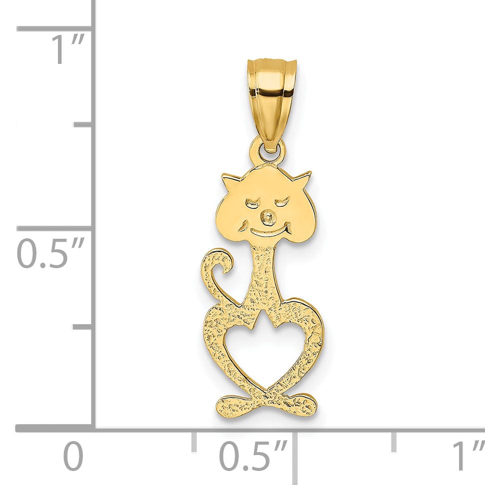 14K Yellow Gold Textured Polished Finish Cut-Out Engraved Cat Design Charm Pendant