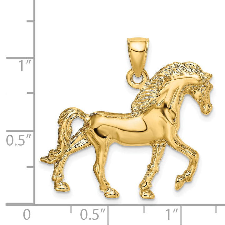 14K Yellow Gold Open Back Polished Textured Finish Walking Horse Charm Pendant