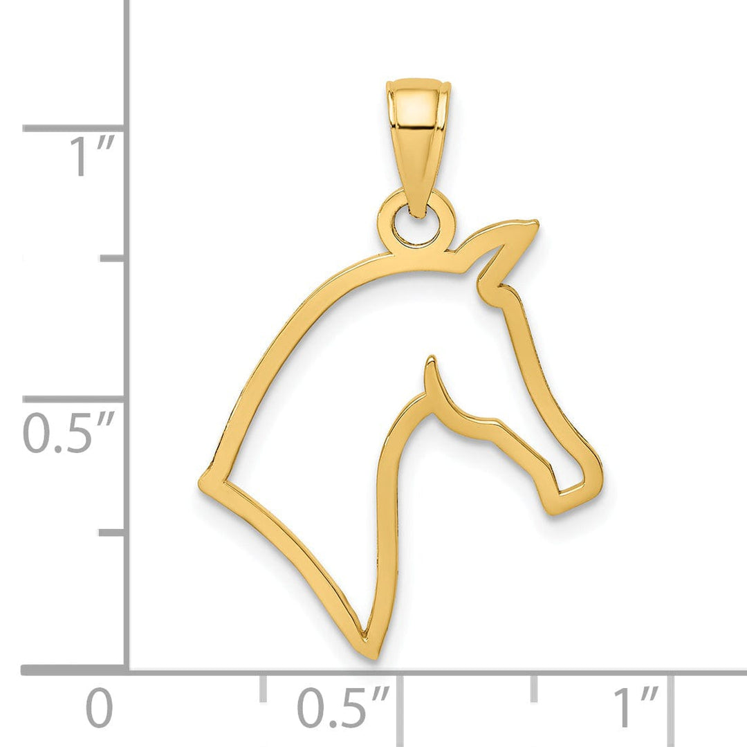 14k Yellow Gold Polished Finish Reversible Cut Out Horse Head Design Charm Pendant