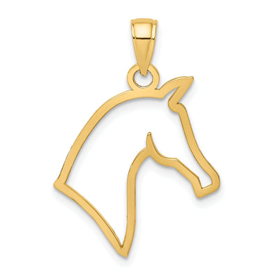 14k Yellow Gold Polished Finish Reversible Cut Out Horse Head Design Charm Pendant