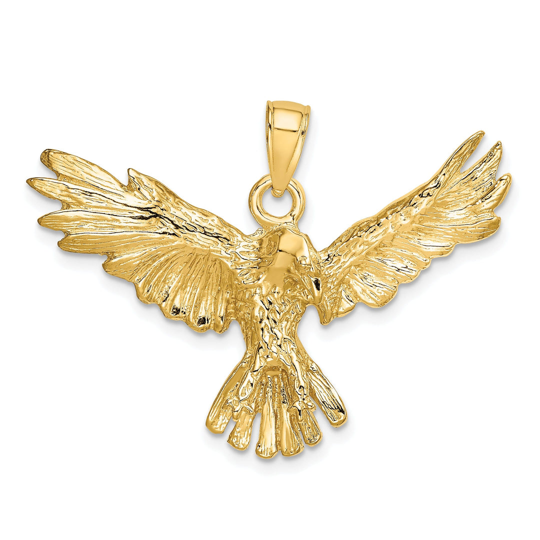 14K Yellow Gold Texture Polished Finish Eagle Flying Charm Pendant