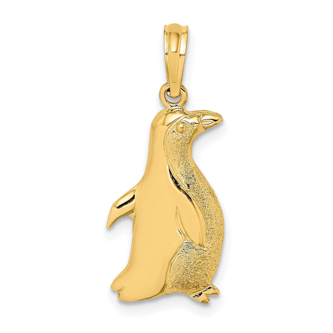 14K Yellow Gold 2-Dimensional Polished Textured Finish Penguin Bird Charm Pendants