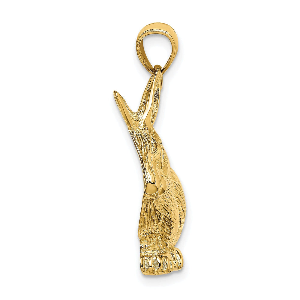 14K Yellow Gold Textured Polished Finish Concave Shape Sitting Rabbit Charm Pendant