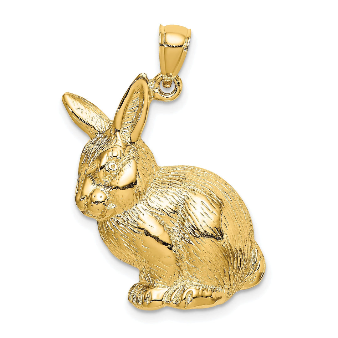 14K Yellow Gold Textured Polished Finish Concave Shape Sitting Rabbit Charm Pendant