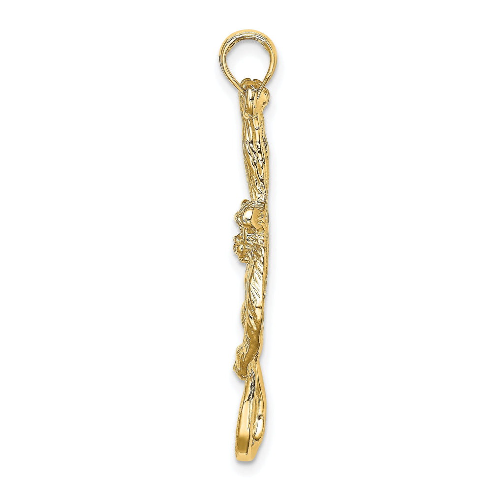 14K Yellow Gold Polished Textured Finish 2-Dimensional Hanging Monkey Design Charm Pendant