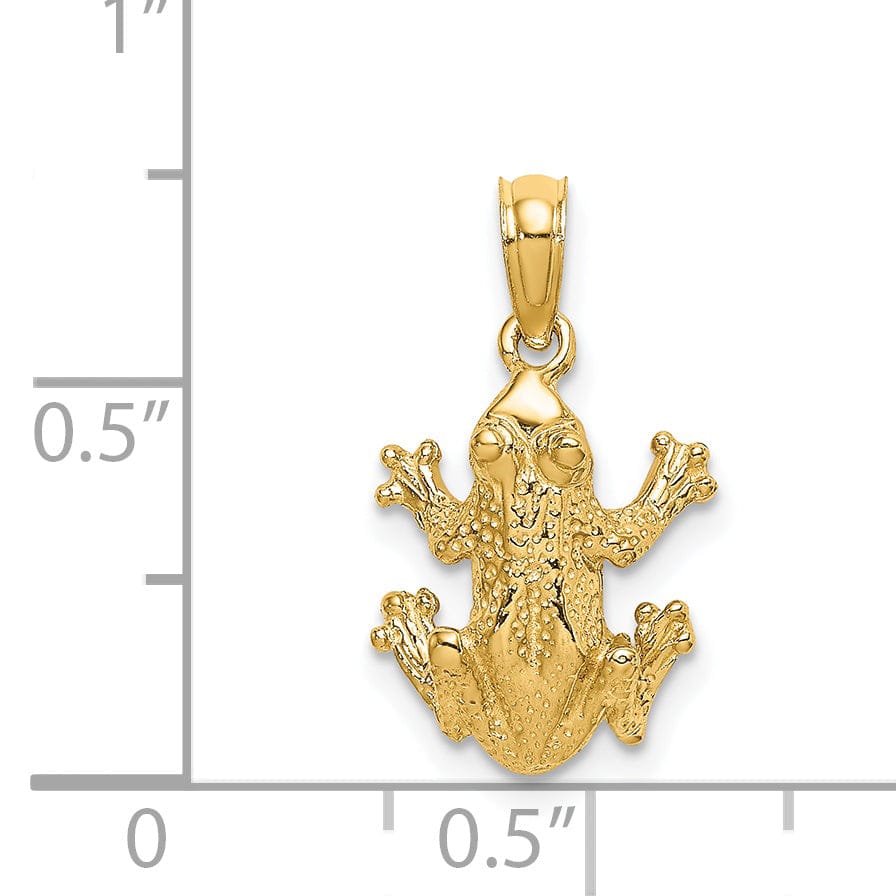 14K Yellow Gold Textured Polished Finish 2-Dimensional Top View Frog Charm Pendant