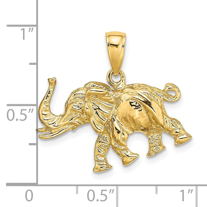 14K Yellow Gold Textured Polished Finish 3-Dimensional Elephant With Tusk Charm Pendant