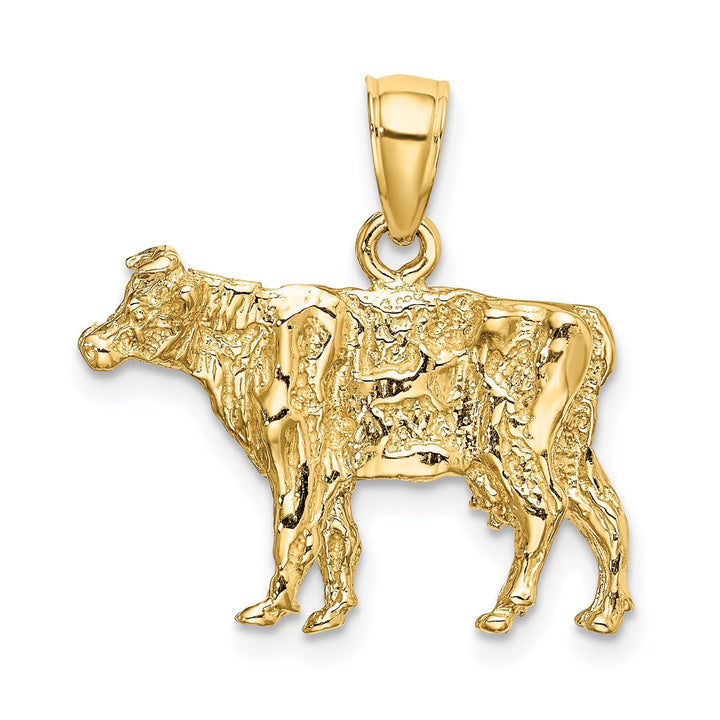 14K Yellow Gold 3-Dimentional Textured Polished Finish Cow Charm Pendant
