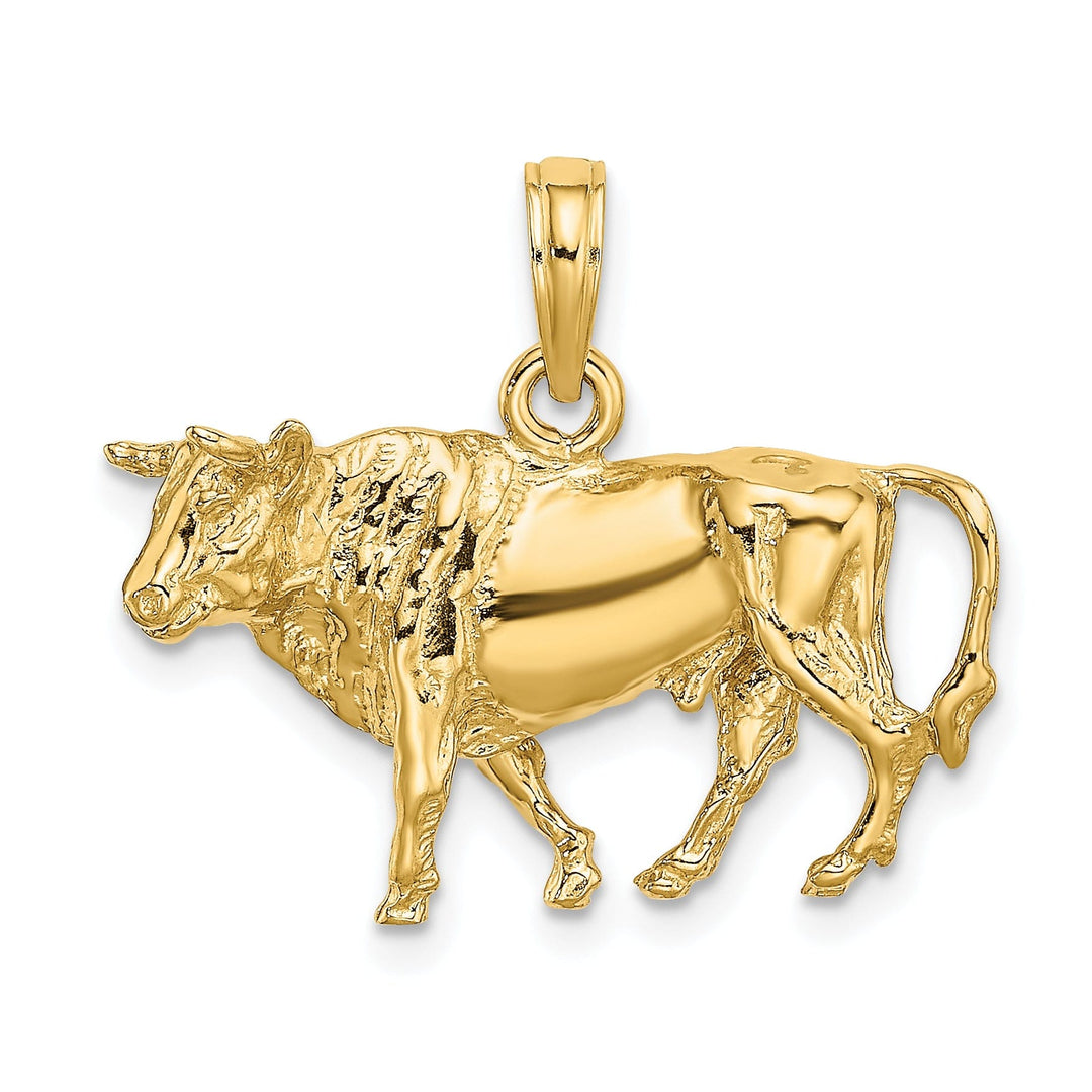 14K Yellow Gold 3-Dimentional Polished Finish Bull with Horns Charm Pendant