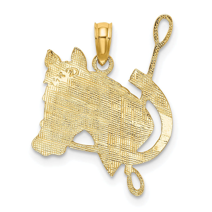 14K Yellow Gold Polished Textured Finish Horse Head with Good Luck Shoe Charm Pendant