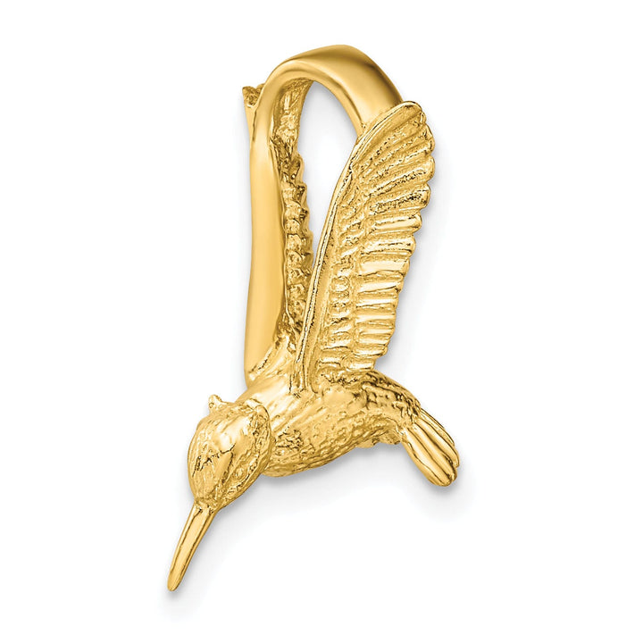 14K Yellow Gold Textured Polished Finish 3-Dimensional Flying Hummingbird Charm Pendant