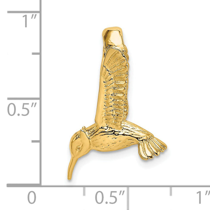 14K Yellow Gold Textured Polished Finish 3-Dimensional Flying Hummingbird Charm Pendant