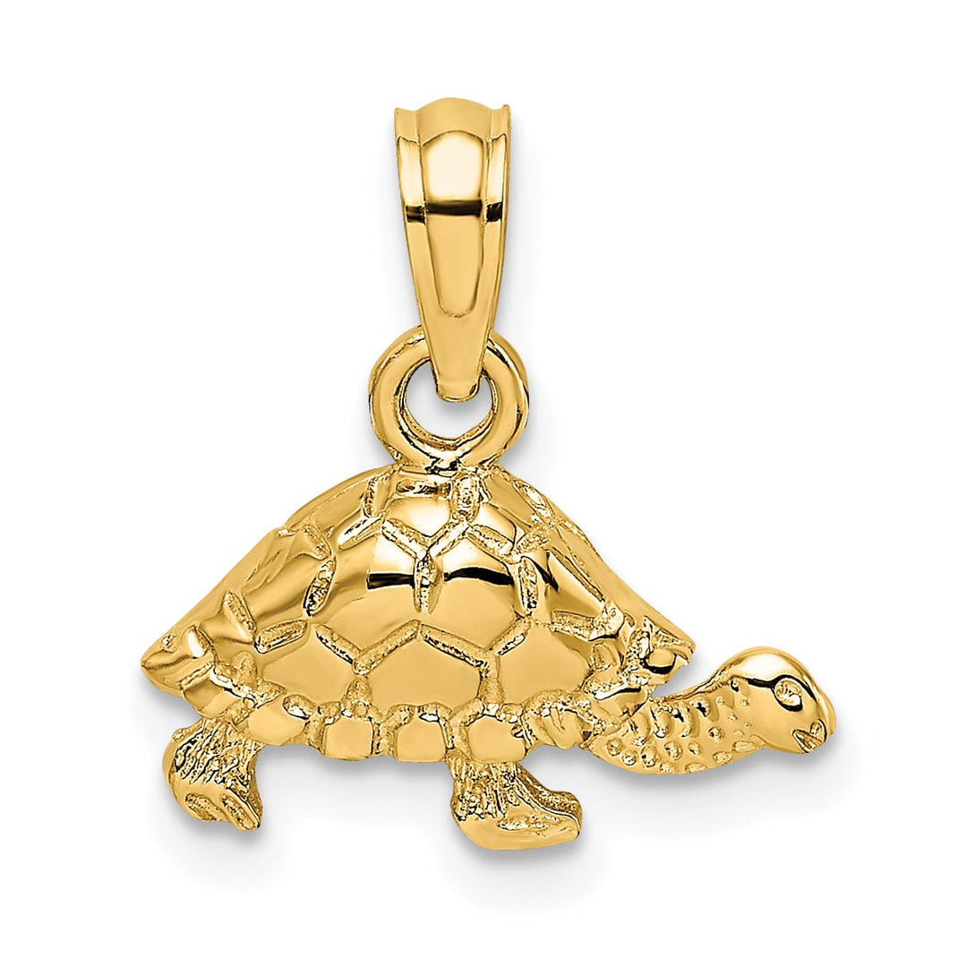 14k Yellow Gold Casted Solid Textured and Polished Finish Engraved Mini Turtle Charm Pendant