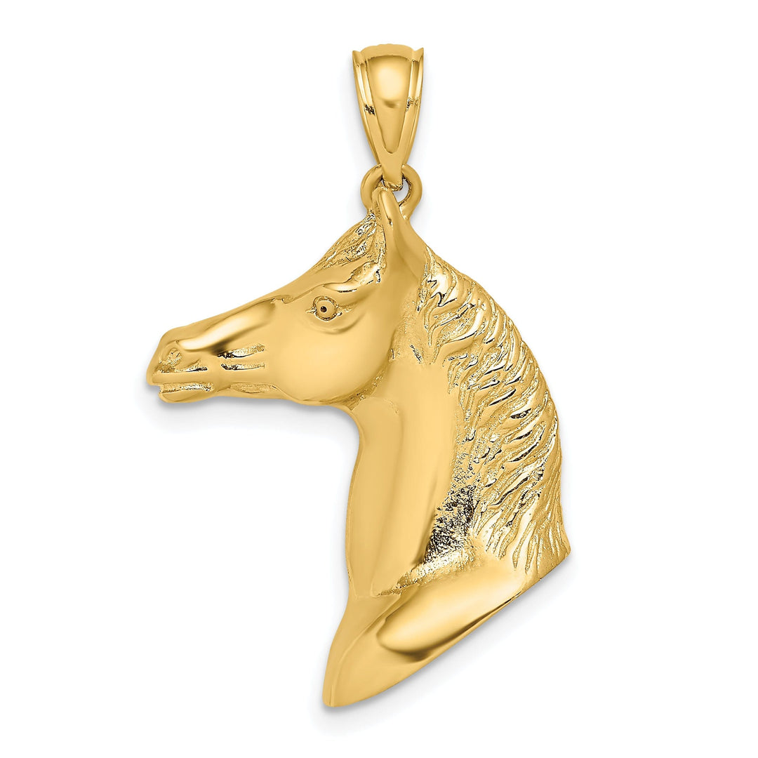 14K Yellow Gold Polished Texture Finish 3-Dimensional Horse Head Charm Pendant