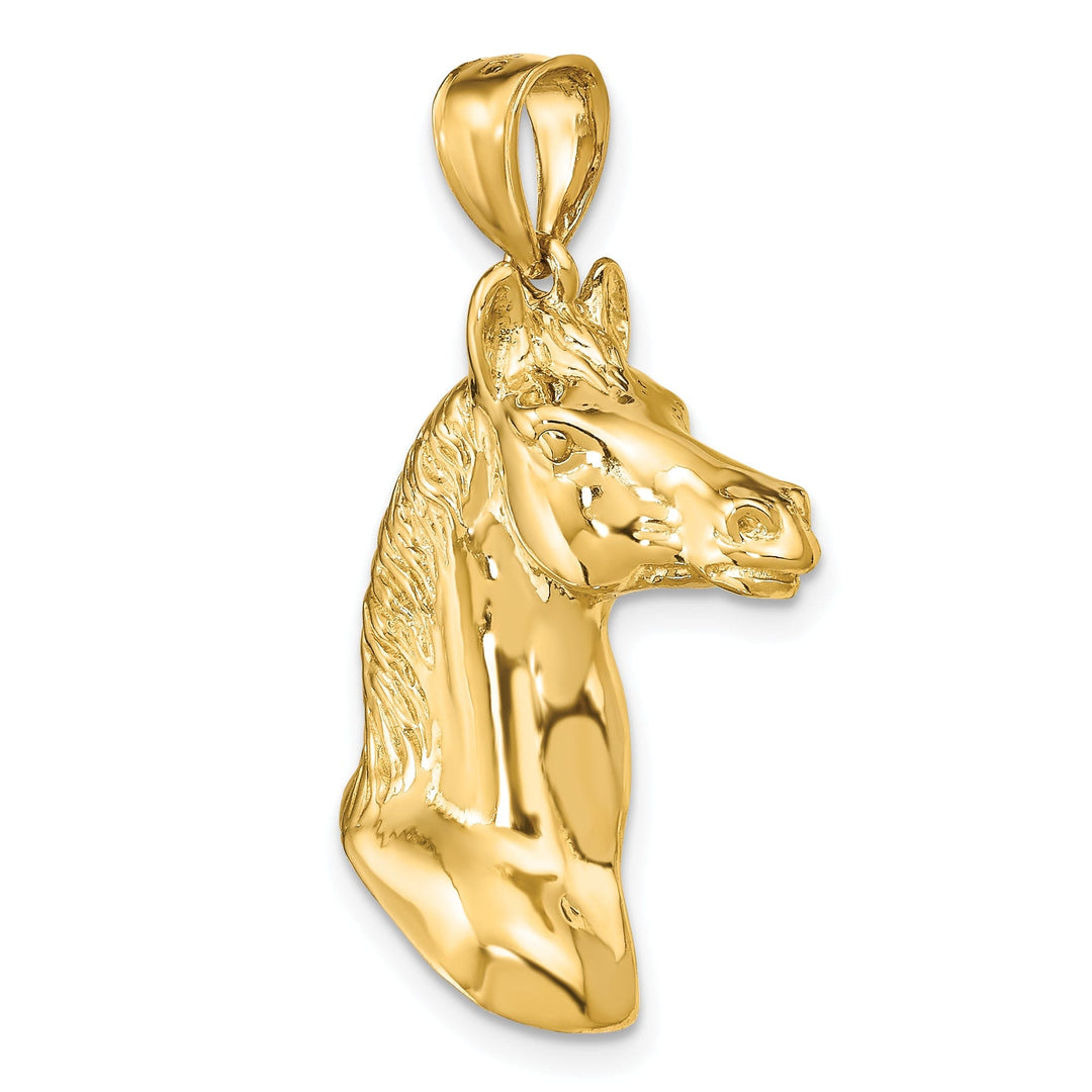 14K Yellow Gold Polished Texture Finish 3-Dimensional Horse Head Charm Pendant
