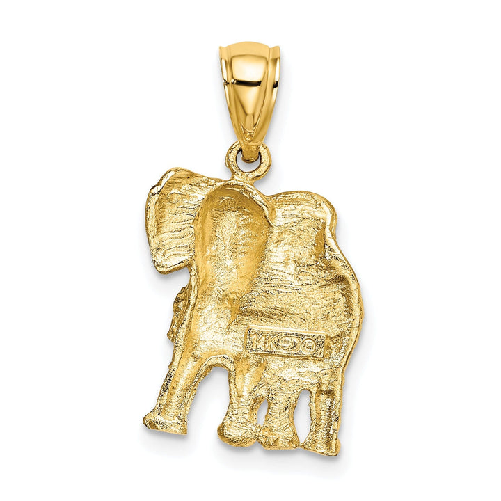 14K Yellow Gold Textured Polished Finish 2-Dimensional Elephant With Tusk Charm Pendant
