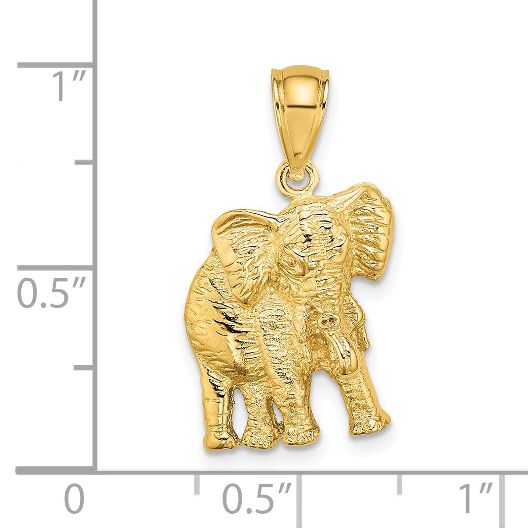 14K Yellow Gold Textured Polished Finish 2-Dimensional Elephant With Tusk Charm Pendant