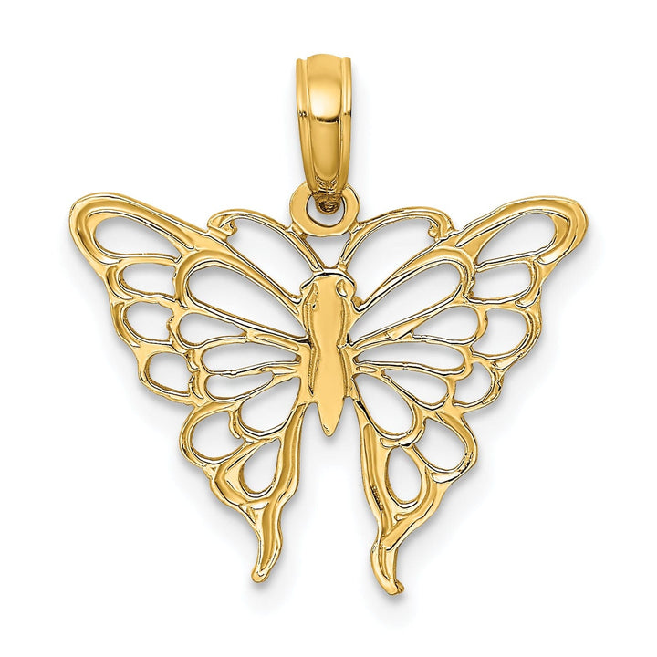 14k Yellow Gold Textured Back Textured Solid Polished Finish Butterfly Charm Pendant