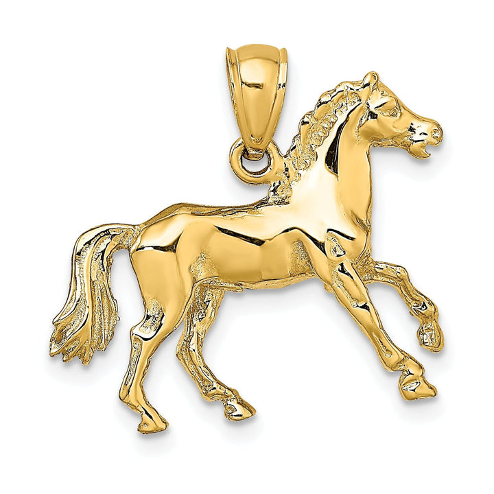 14K Yellow Gold Solid Polished Finish 3-Dimensional Horse Charm Pendant