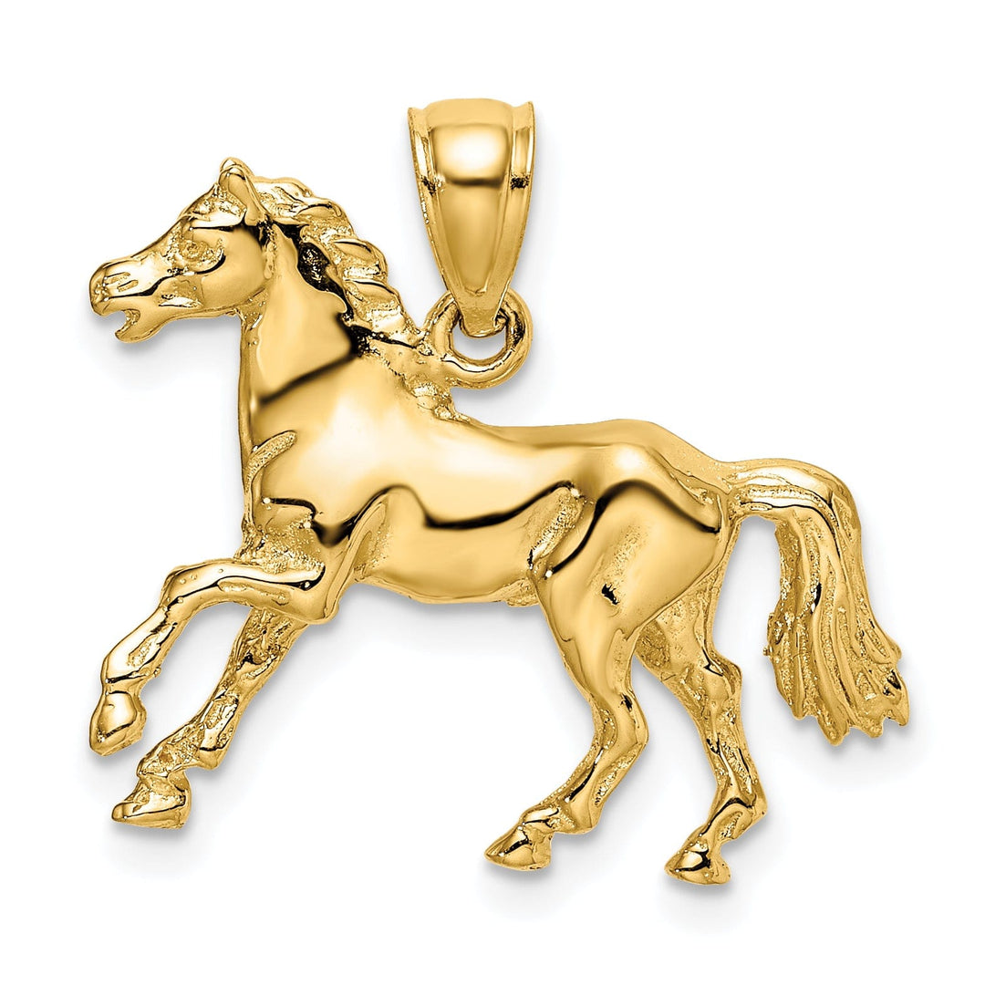14K Yellow Gold Solid Polished Finish 3-Dimensional Horse Charm Pendant