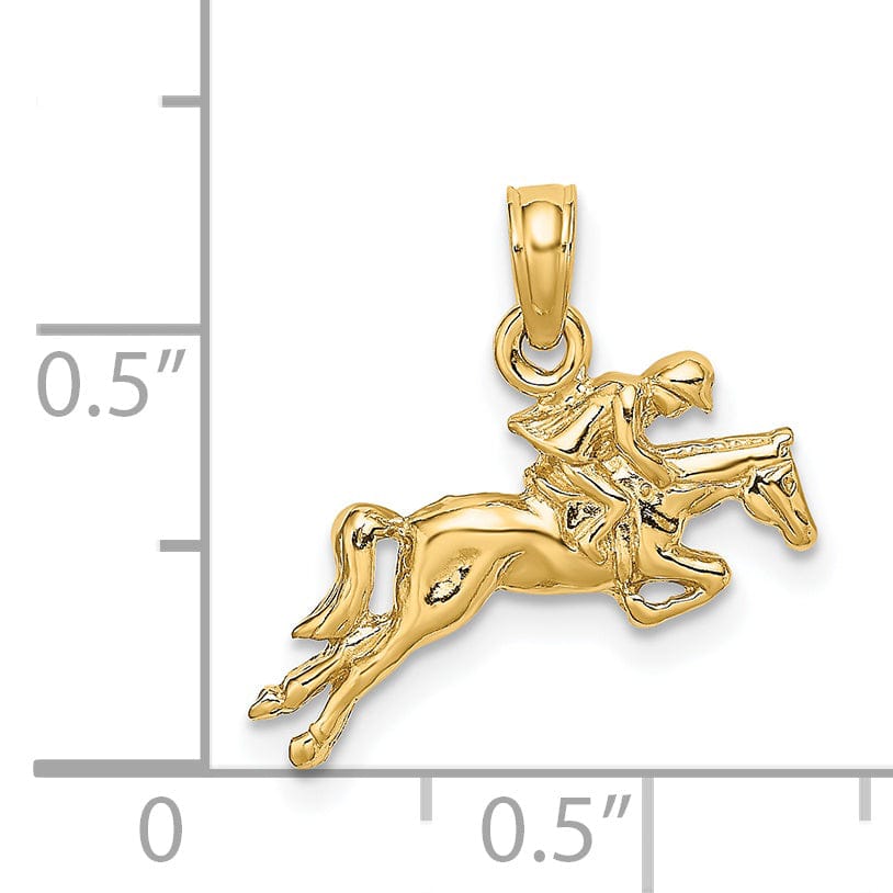 14K Yellow Gold Polished Finish Jockey on Jumping Horse Charm Pendant