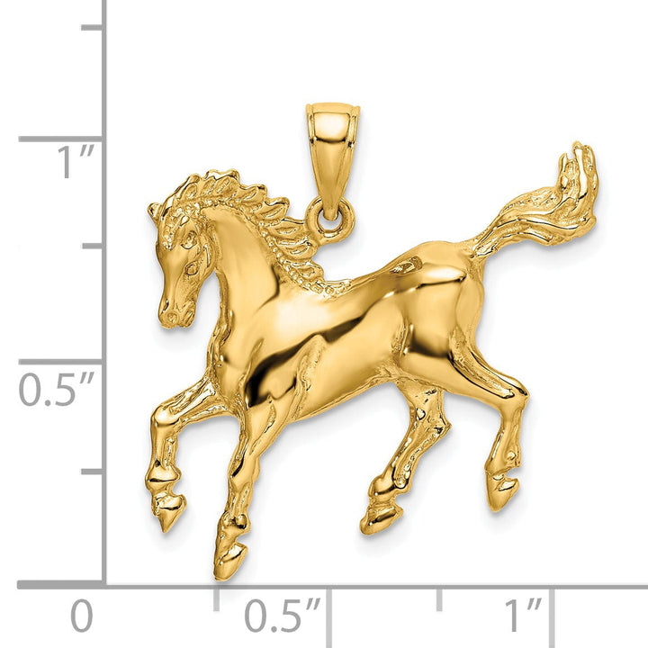 14K Yellow Gold Open Back Solid Polished Finish Horse Charm Pendant