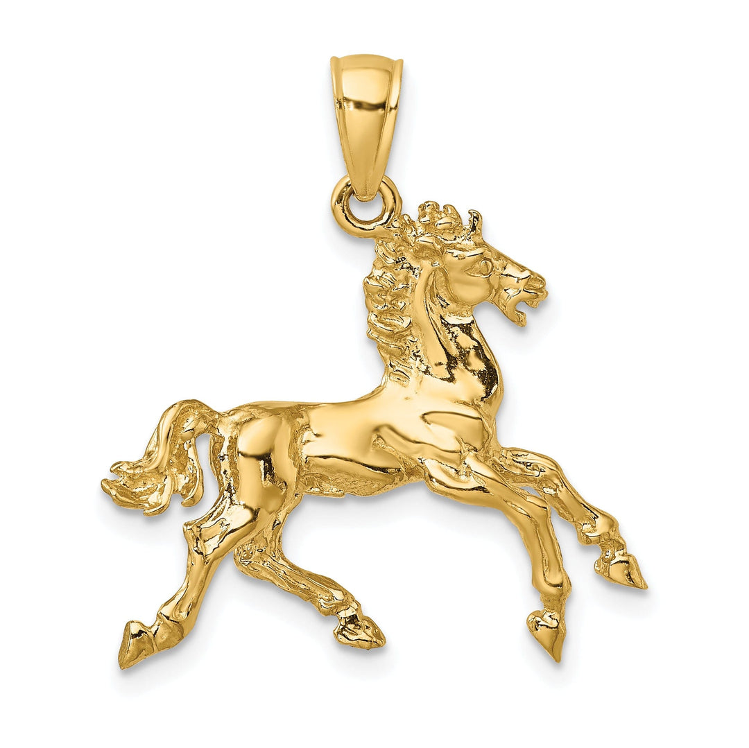 14K Yellow Gold Polished Finish 3-Dimensional Horse Trotting Charm Pendant