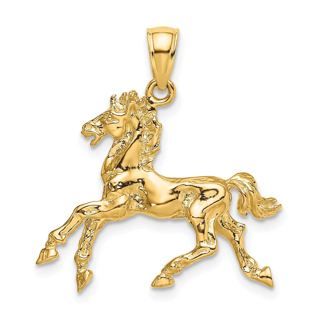 14K Yellow Gold Polished Finish 3-Dimensional Horse Trotting Charm Pendant
