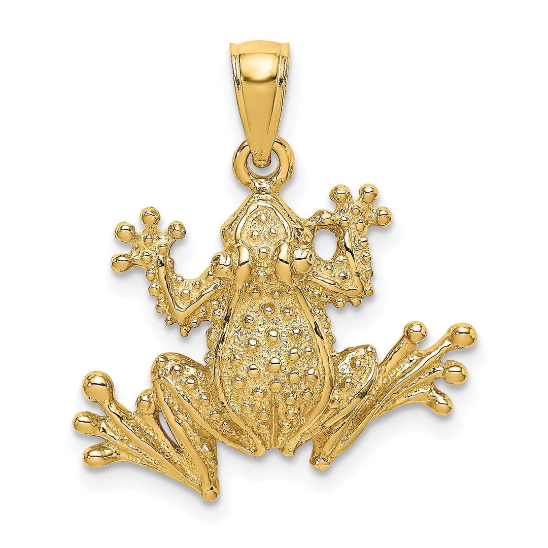 14K Yellow Gold Textured Polished Finish 2-Dimensional Frog Charm Pendant