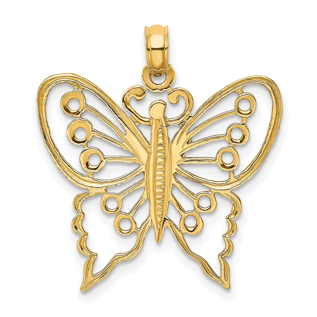 14k Yellow Gold Open Back Textured Solid Polished Finish Cut-Out Butterfly Charm Pendant