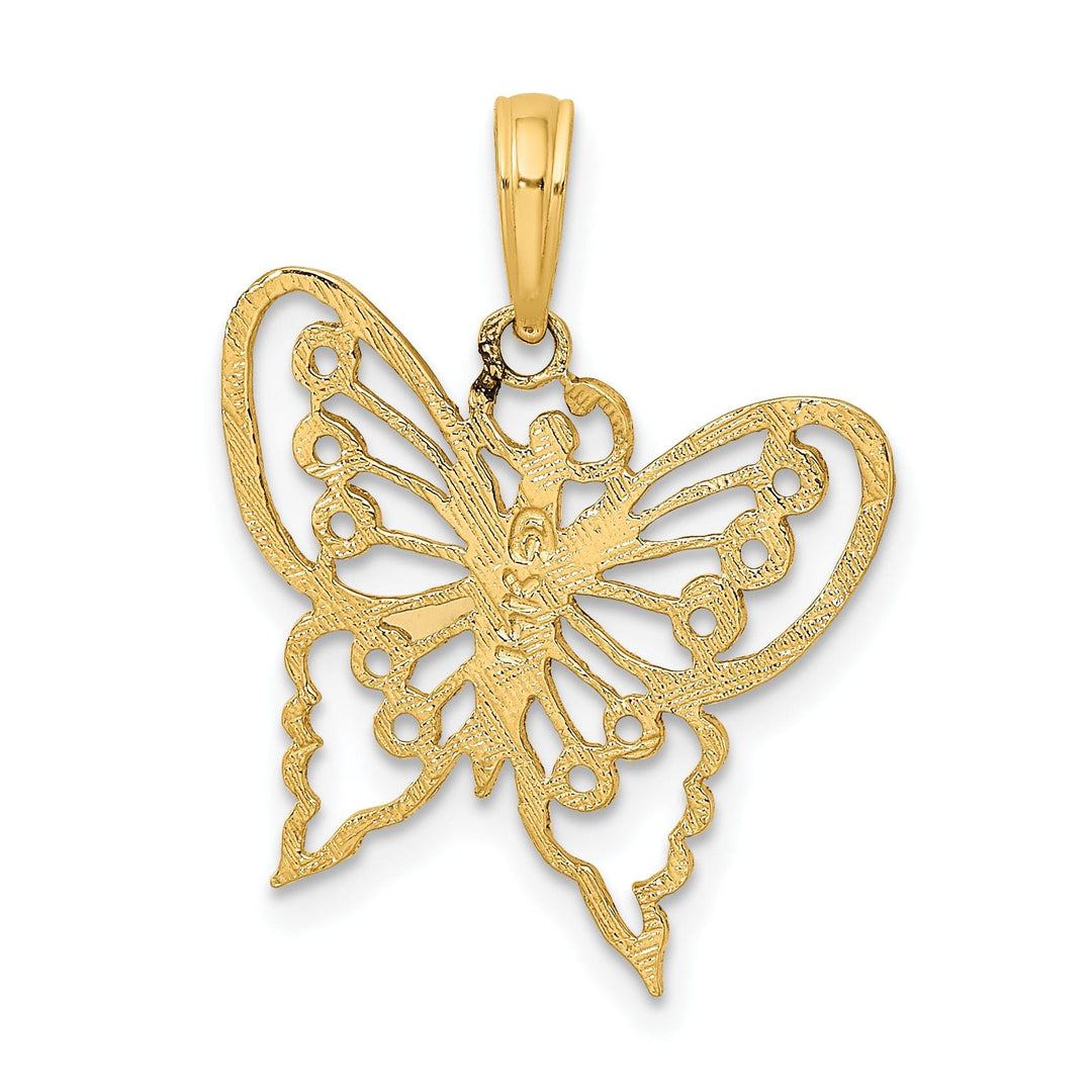 14k Yellow Gold Textured Open Back Solid Polished Finish Cut-Out Butterfly Charm Pendant