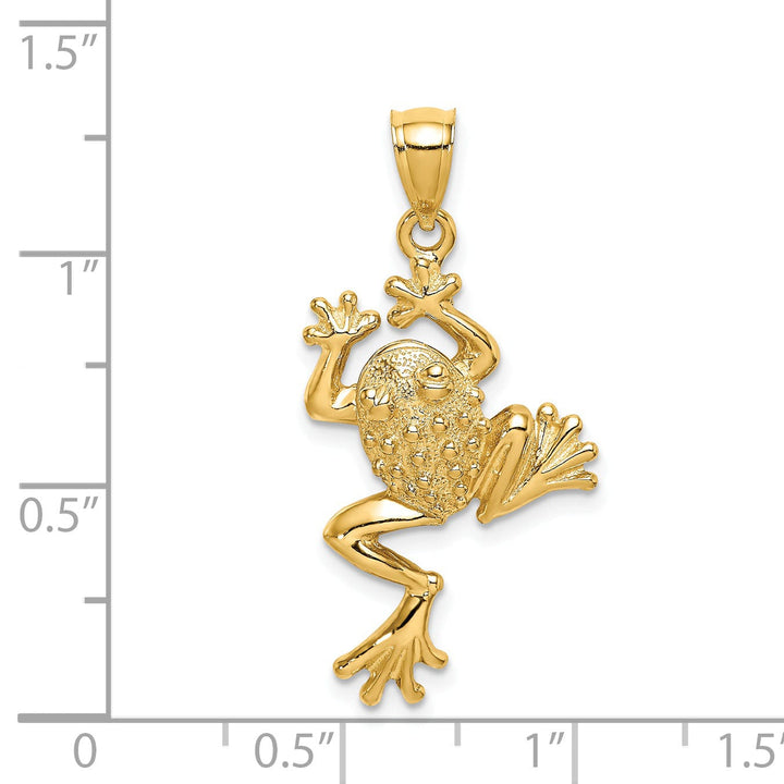 14K Yellow Gold Textured Polished Finished Frog Charm Pendant