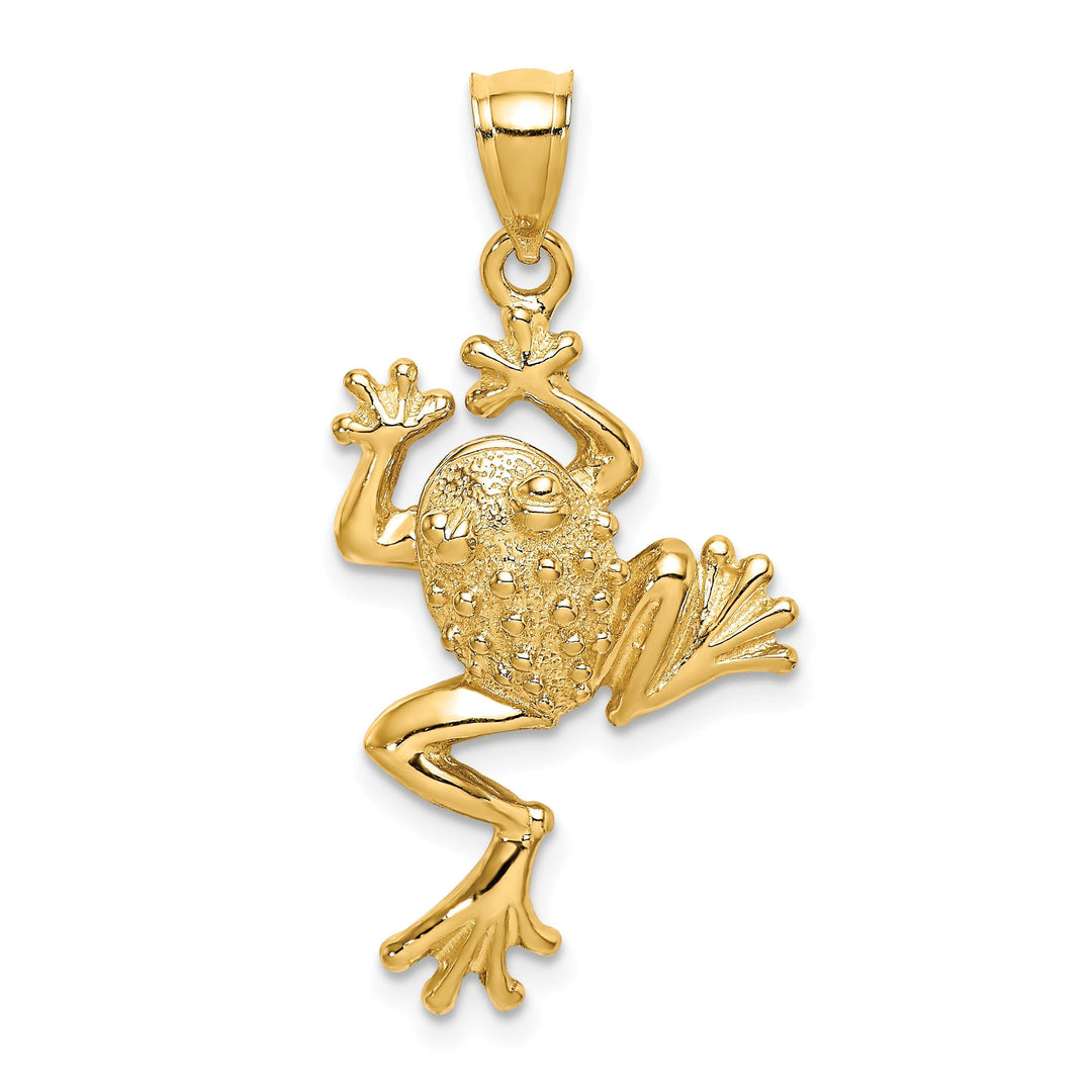 14K Yellow Gold Textured Polished Finished Frog Charm Pendant