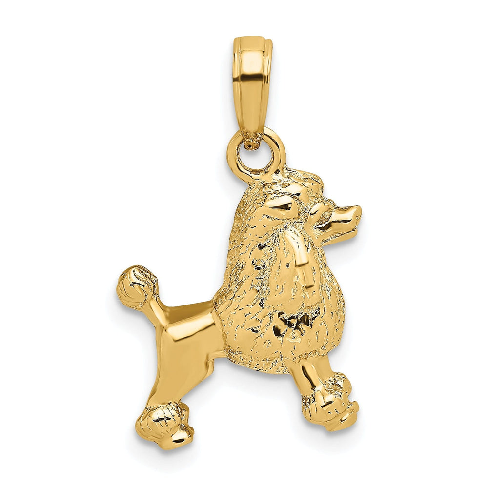 14K Yellow Gold Polished Textured Finish 3-Dimensional Poodle Dog Charm Pendant