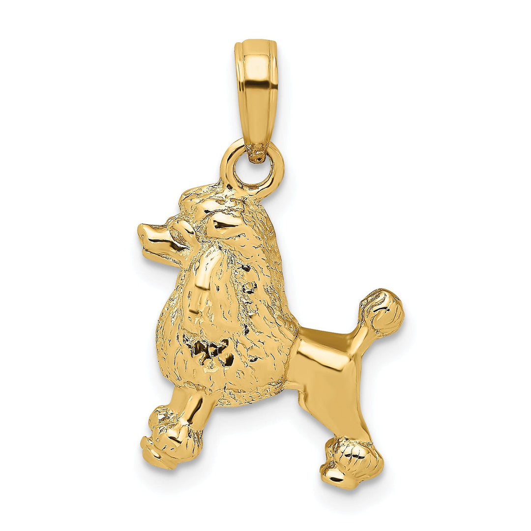14K Yellow Gold Polished Textured Finish 3-Dimensional Poodle Dog Charm Pendant