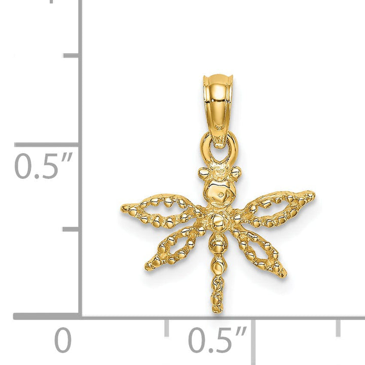 14K Yellow Gold Textured Polished Finish 2-Dimensional Mini Dragonfly With Cut Out Design Wings Charm Pendant