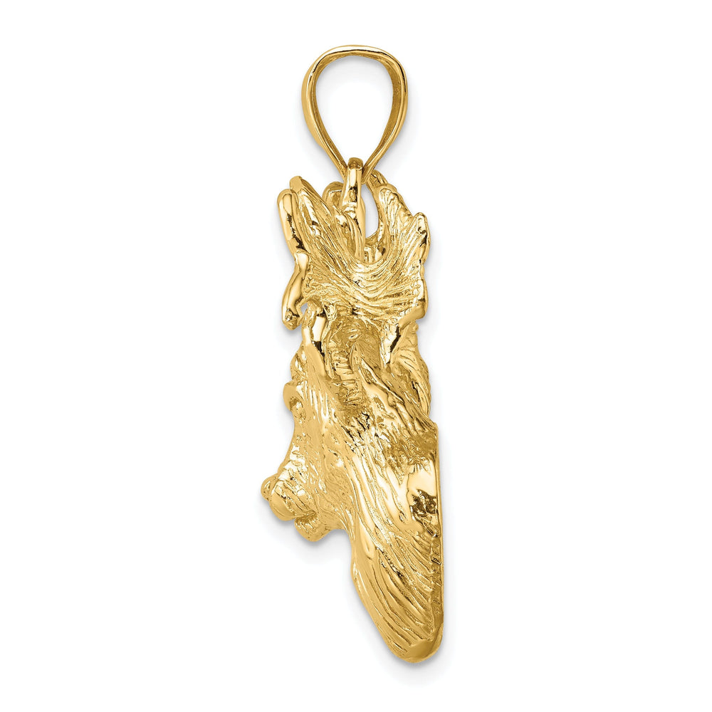 14K Yellow Gold Textured Polished Finish 2-Dimensional Deer Head with Antlers Charm Pendant